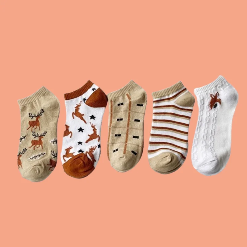 

5/10 Pairs 2024 New Fashion Women's Breathable Casual Sports Short Socks High Quality Women's Four Seasons Deer Casual Socks