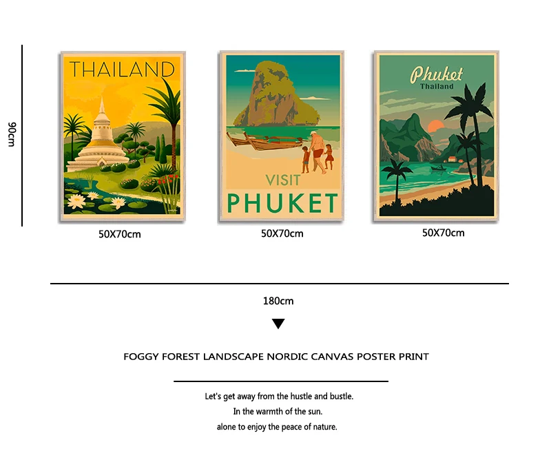 زيارة جزر فوكيت تايلاند السفر قماش لوحات Vintage جدار صور كرافت الملصقات المغلفة ملصقات الحائط ديكور المنزل هدية #5