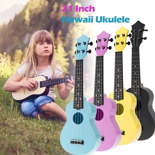 Imagen 2 del producto Ukelele Soprano de 4 cuerdas y 21 pulgadas, Kits completos, Guitarra acústica colorida hawaiana, instrumento de Guitarra para principiantes de música