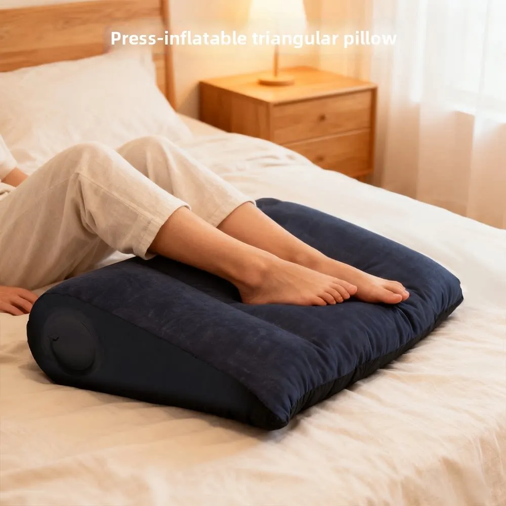 Inflatable Triangle Wedge Pillow Press to Inflate Portable Lumbar Back Leg Support Cushion for Travel Camping Home Office