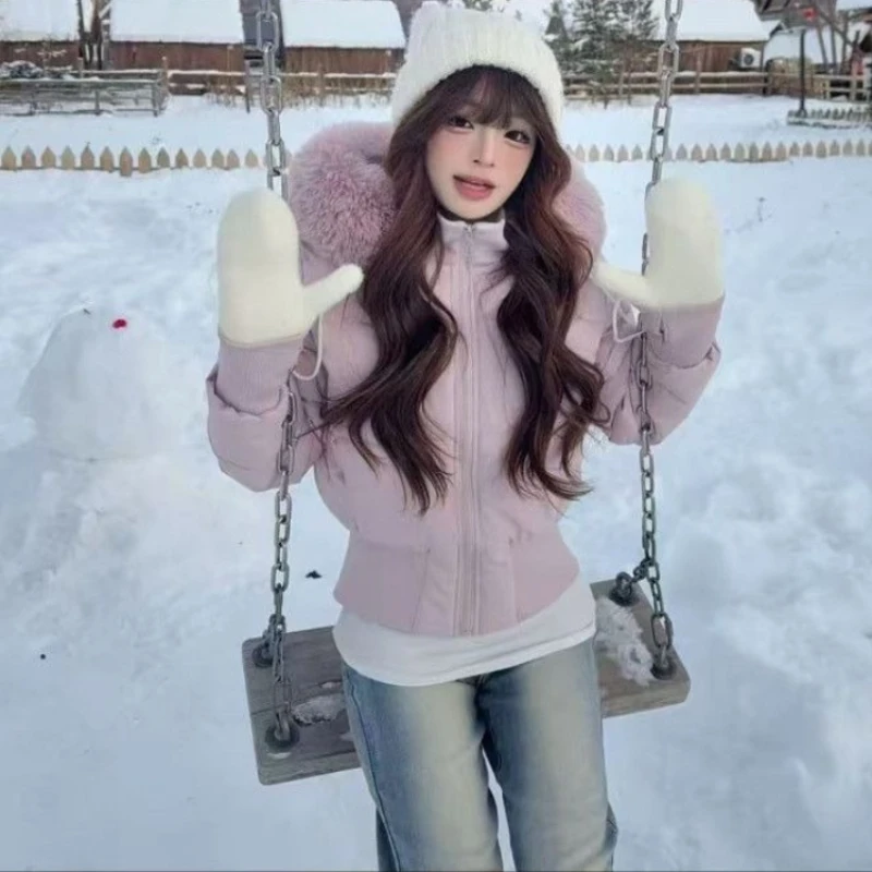 Fur Collar Short Casual High Street Parkas Korea Chic New Hoody Slim Waist Coat Trendy Harajuku All-match Simple Outwears