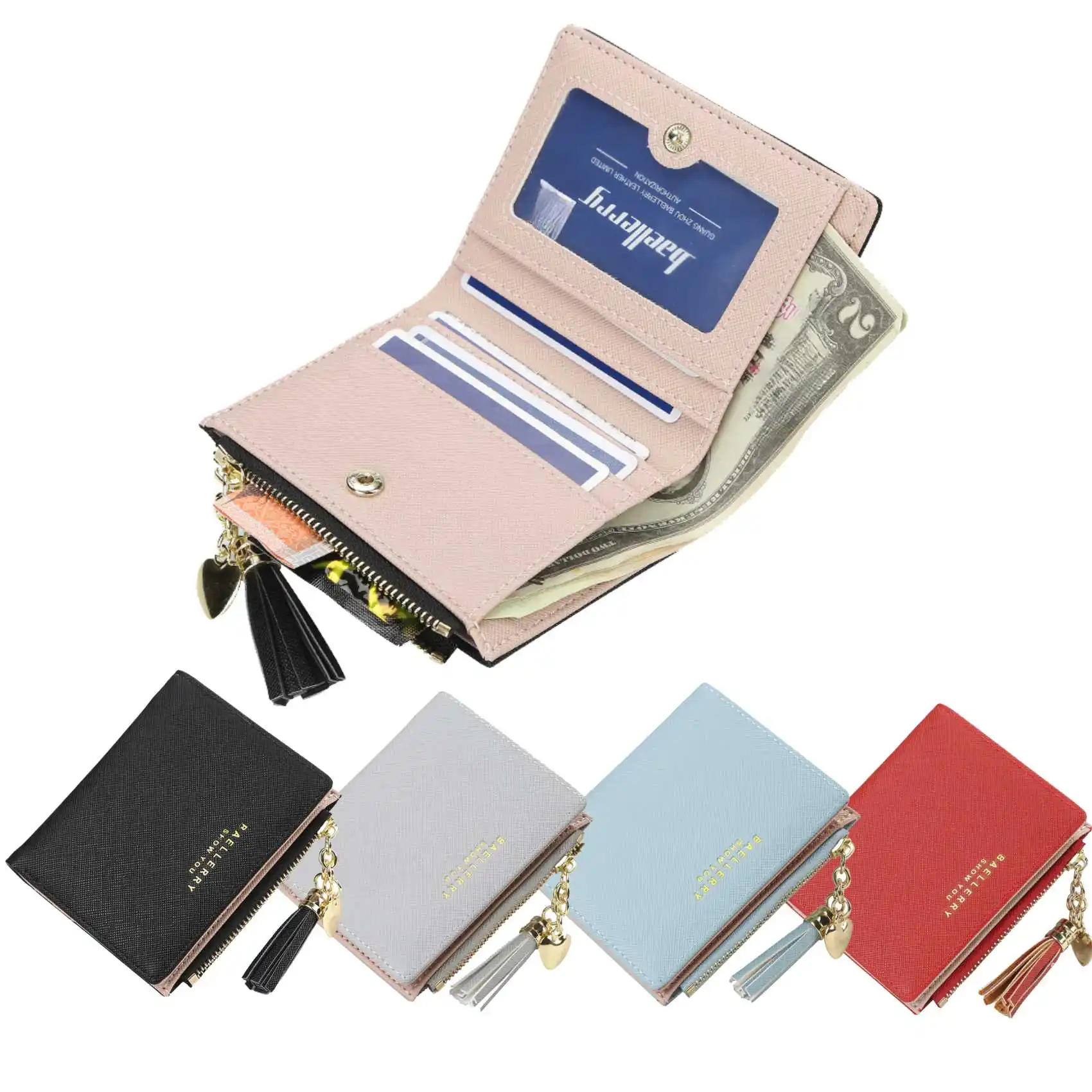 Tassel Colorblock Zipper Buckle Women\'s Short Wallet Fashion Casual PU Leather Coin Purse Multi-Card Holder