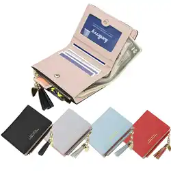 Tassel Colorblock Zipper Buckle Women's Short Wallet Fashion Casual PU Leather Coin Purse Multi-Card Holder