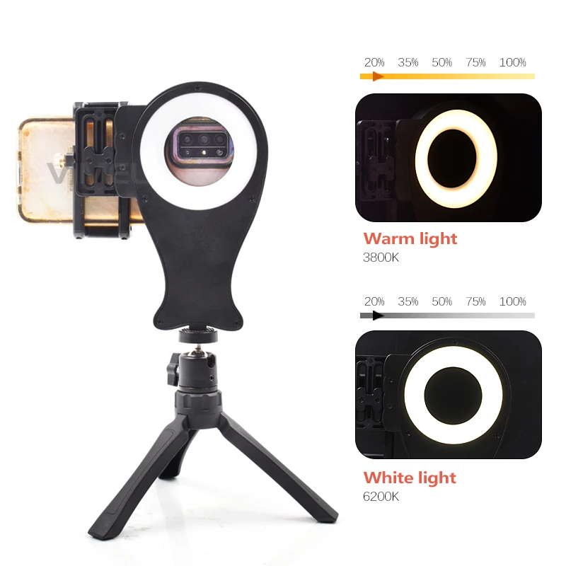 Portable Dental Oral Photography Lamp White/Warm Light Adjustable Oral Filling Light Kit for Mobile Phone