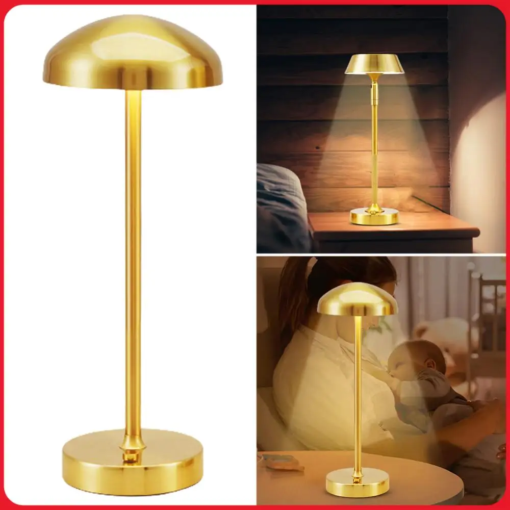 LED Wireless Gold Table Lamp Rechargeable Portable Desk Lamp Stepless Dimmable Creative Night Light for Living Room