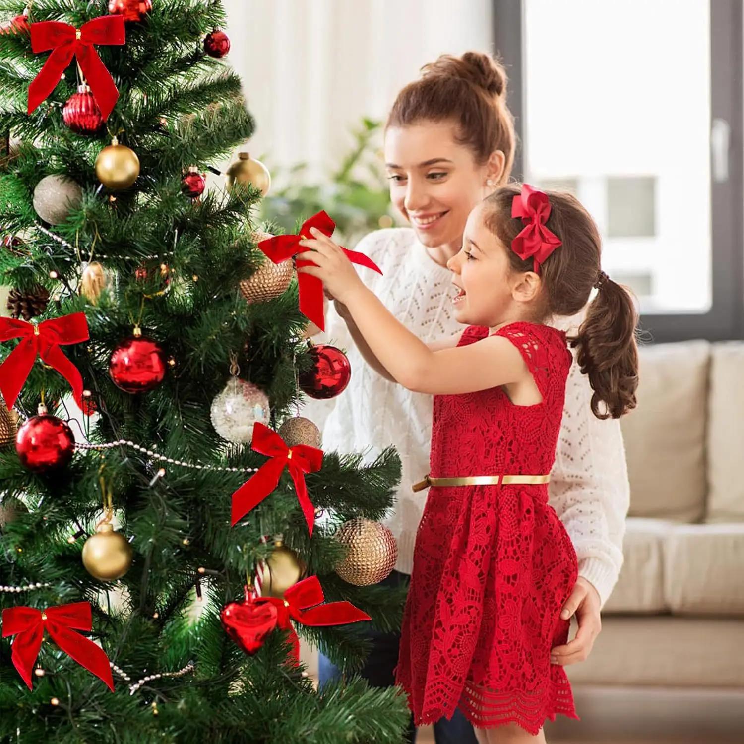 24 pçs veludo laço árvore de natal decorativo artesanato presentes saco embalagem nó decoração para casa pingente diy acessórios ornamentos
