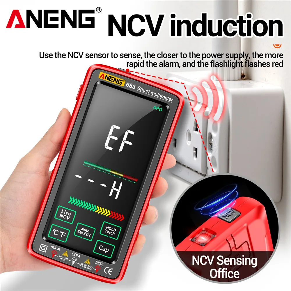 ANENG 683 Smart Multimeter Touchable LCD Screen 6000 Counts Digital Multimeter Rechargeable Anti-burn NCV AC/DC Voltage Tester