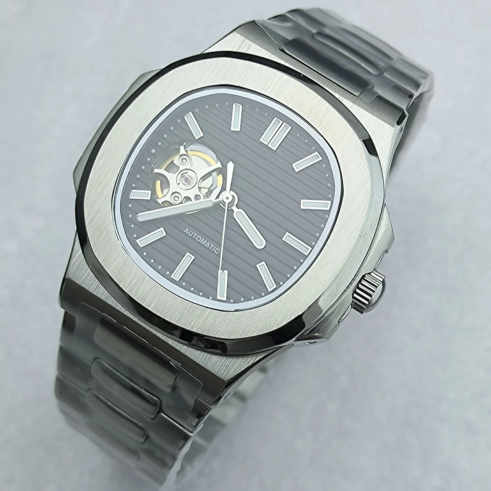 Orologio automatico da uomo NH38 in acciaio inossidabile da 40 mm quadrante multicolore vetro zaffiro spazzolato orologio da polso meccanico Lume