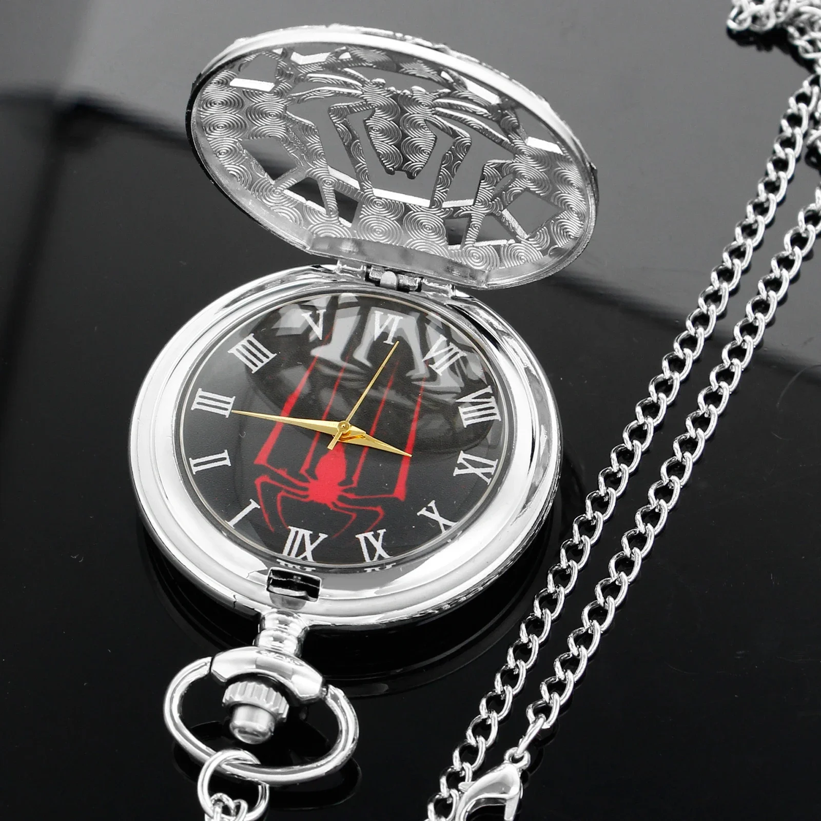 New Steampunk Silver Spider Hollow Quartz Pocket Watch Exquisite Necklace Pendant Bracelet Clock Best Gift for Men Relogios