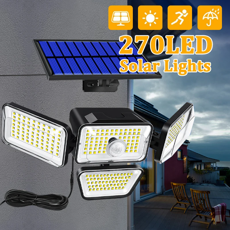 

Outdoor 270LED Solar Sensing Wall Lights Waterproof PIP Motion Sensor Street Flood Lamp For Garden Patio Garage Yard