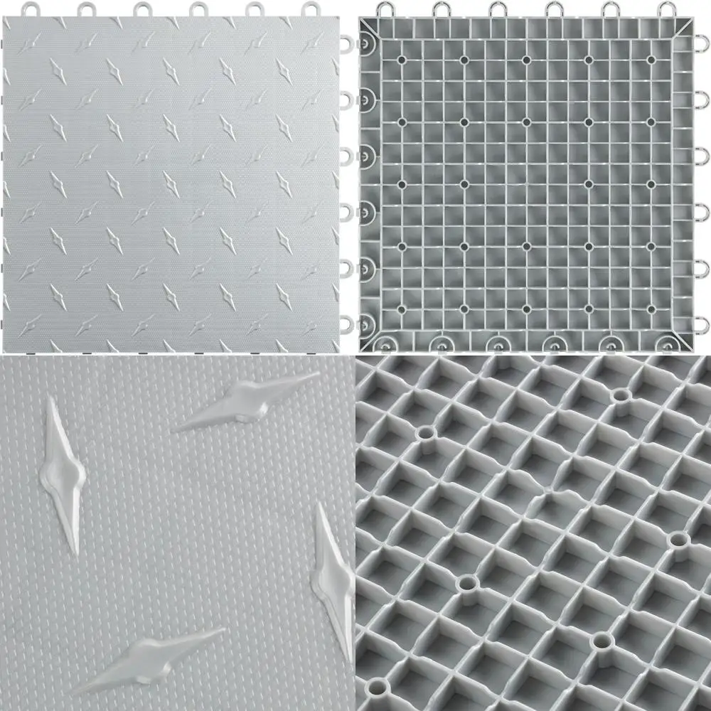 Azulejos Diamond Garage Floor - Azulejos plateados entrelazados con 6 cerraduras, paquete de 50, ideales para soluciones rápidas para pisos de garaje
