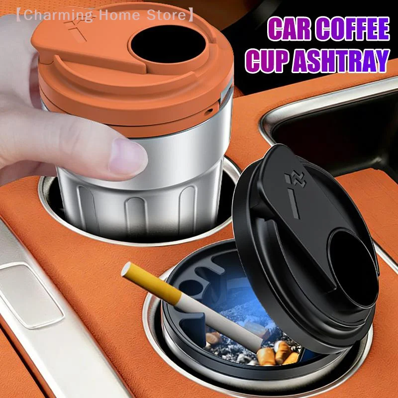 

【M】1Pcs Portable Car Ashtray with LED Light, Cigarette Cup Garbage Container with Lid, Auto Interior Decor Accessory