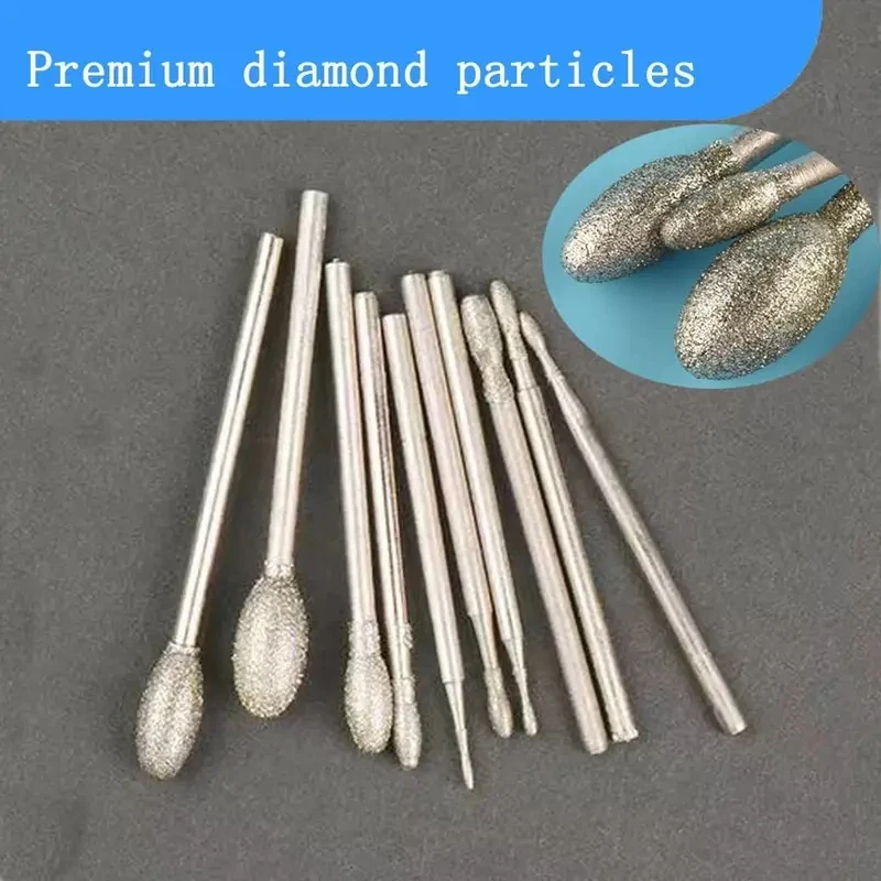 10 Pcs Diamond Burr, 3/32 Inch Shank Stone Carving Bits For Dremel Rotary Tools (Oval Shape)