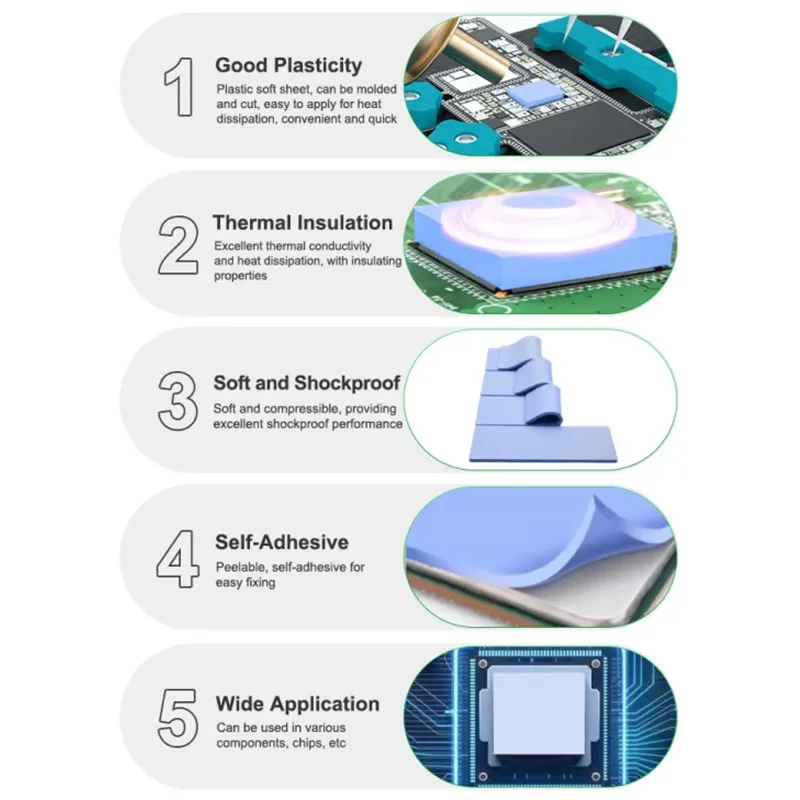 RELIFE RL-098 100PCS Pre-cut Insulating Thermal Pads for IC Chip High Thermal Conductivity Self-adhesive Repair Silicone Sheet image 6