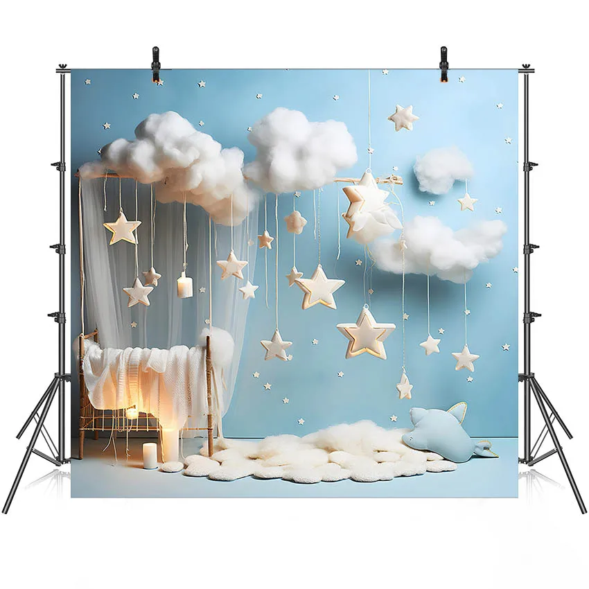 

Mehofond Baby Shower Backdrop Blue Wall Star White Clouds Decor Cake Smash Kids Birthday Party Photography Background Props