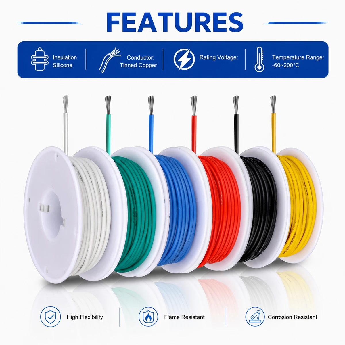 6 Colors 16/18/20/22/24/26/28/30 AWG Silicone Wire Kit, Stranded Tinned Copper Electrical Wire Flexible Hookup Cable, Multi Gauge Wiring for Arduino, RC Cars, Boats, Drones and DIY Projects