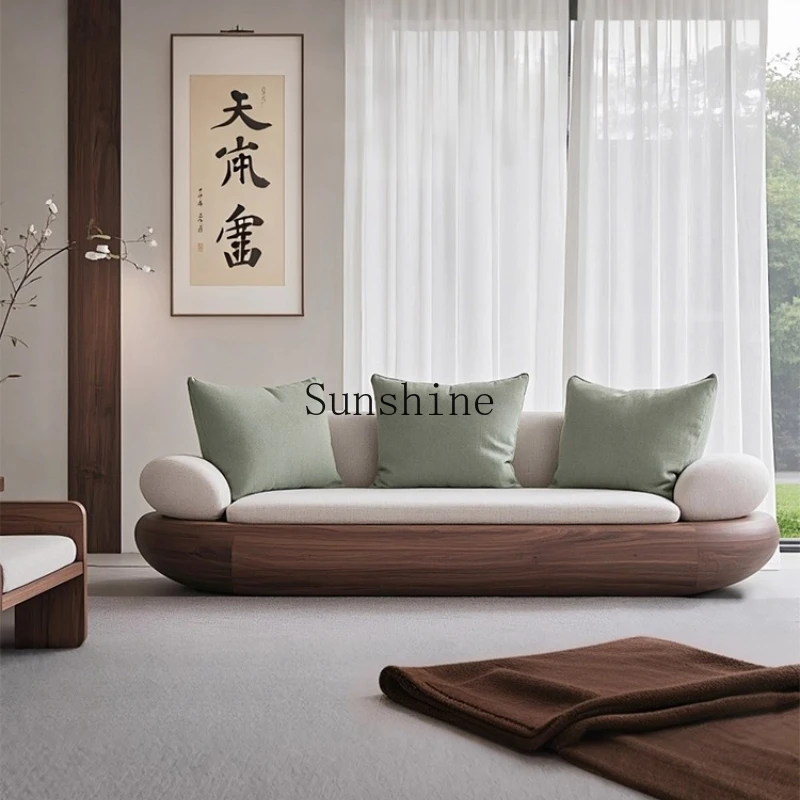 

Solid wood sofa medieval wabi wind living room double straight row three people removable and washable furniture