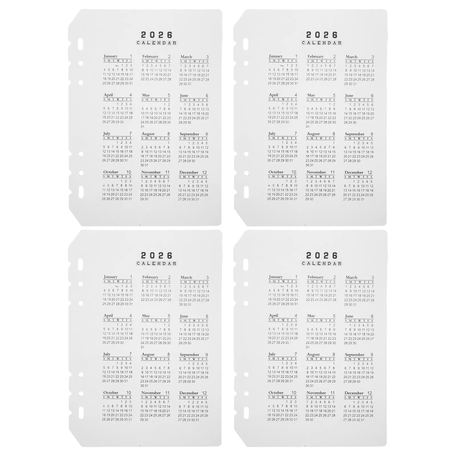 

4Pcs Frosted Plastic Calendar Dividers 6-Hole A5 2026 Planner Inserts Notebook Refillable Date Organization Office Supplies