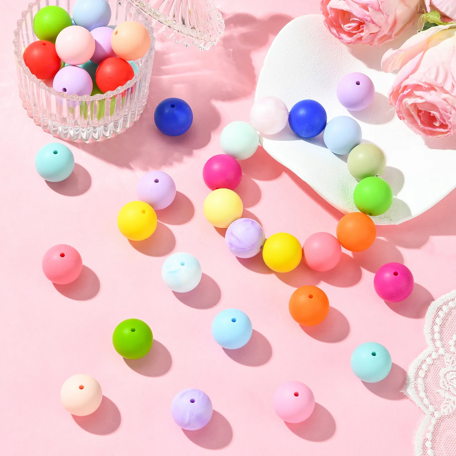 PandaHall 50 Stück 20mm Runde Silikonperlen Bunte Gummi-Rundperlen für Halsketten Armbänder Schlüsselbänder Schmuckherstellung – Detail 6