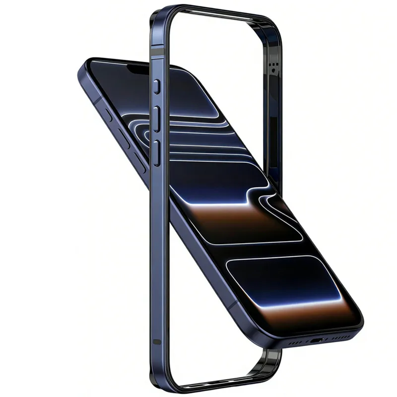 Funda de aluminio con borde metálico delgado para iPhone Air 17 16 E 15 14 13 12 11 Pro Max Plus 16E 17Pro, marco interior suave