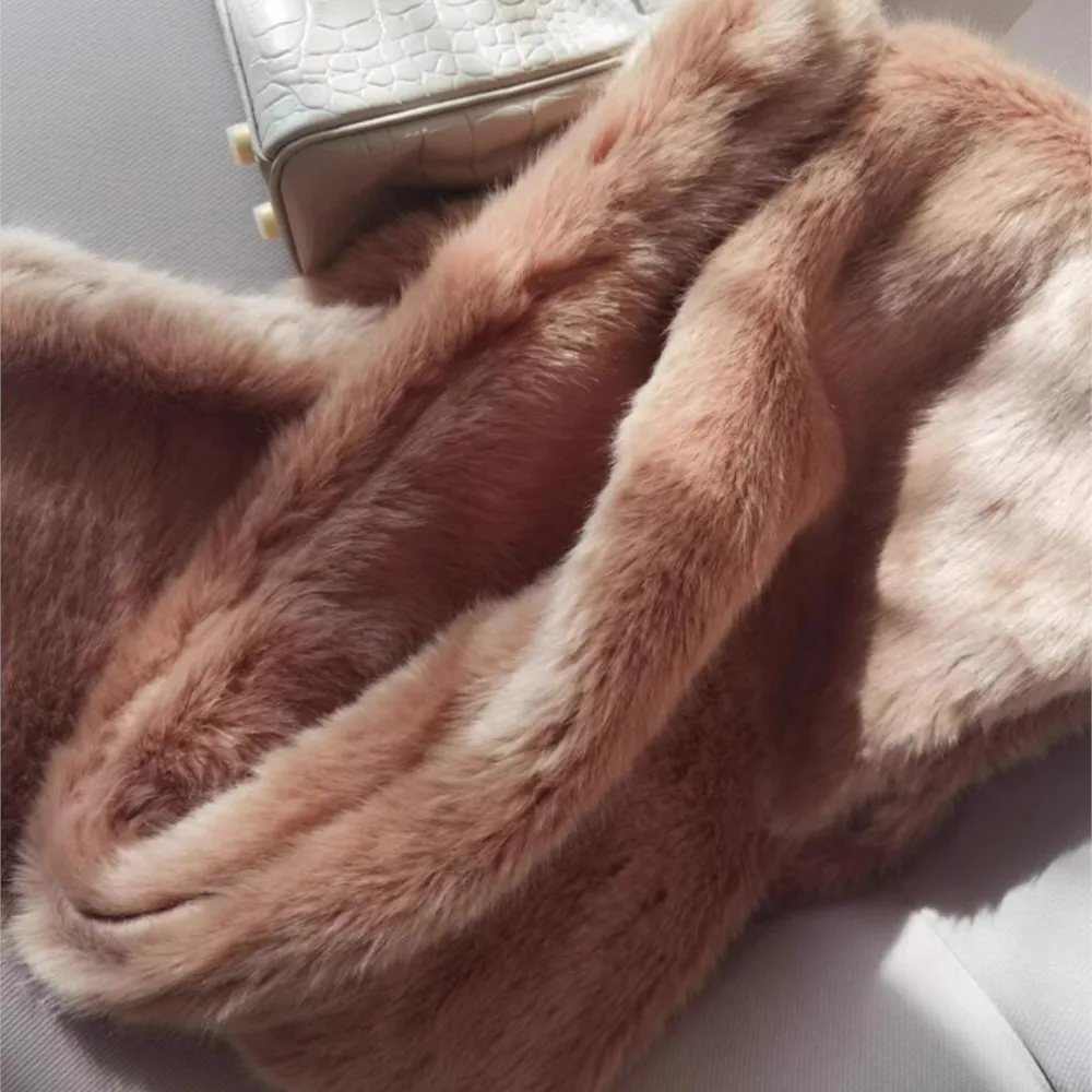 Stylish Soft Light Camel Hariy Shaggy Faux Fox Fur Warm Long Scarf Collar Women Faux Fur Collar Shawl Cap Scarves Winter