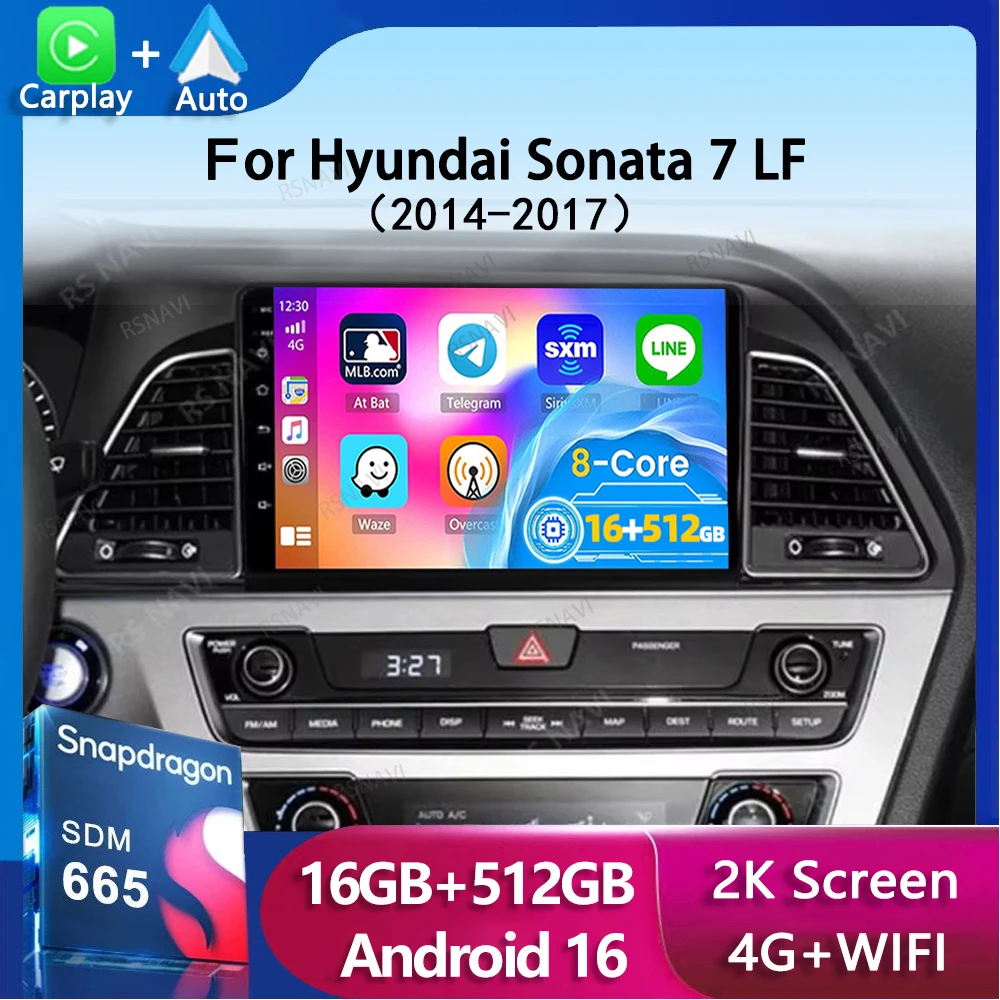 Radio para Auto Android 16 con Carplay, WIFI+4G para Hyundai Sonata 7 LF 2014 2015 2016 2017, Sistema Multimedia con GPS, Navegación y Unidad Principal Estéreo