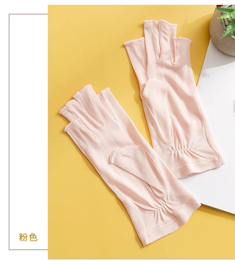 Birdtree, 100%Real Silk Knitted Gloves, Sun Protection Moisturizing, Women Half Finger Gloves, Breathable Skin Friendly A43876QM