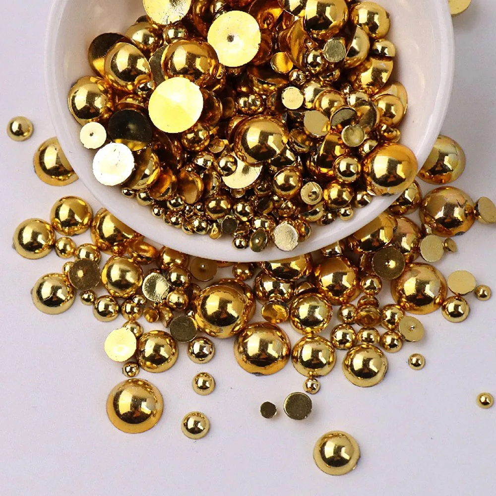 화이트 실버 하프 라운드 플랫 백 진주 3mm-10mm 240 개/가방 액세서리 다채로운 ABS 모조 수지 비즈 네일 아트 장식