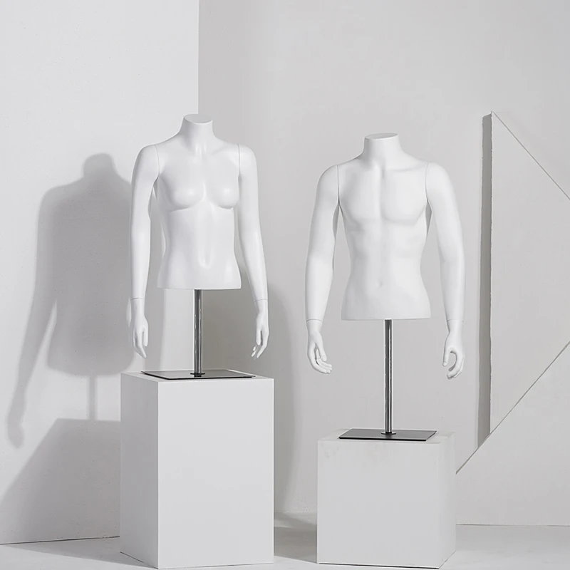 Premium Mannequin Display Female Bust Form Torso Stand Clothing Store Boutique Showcase for Window Garment Rack with Chrome Base