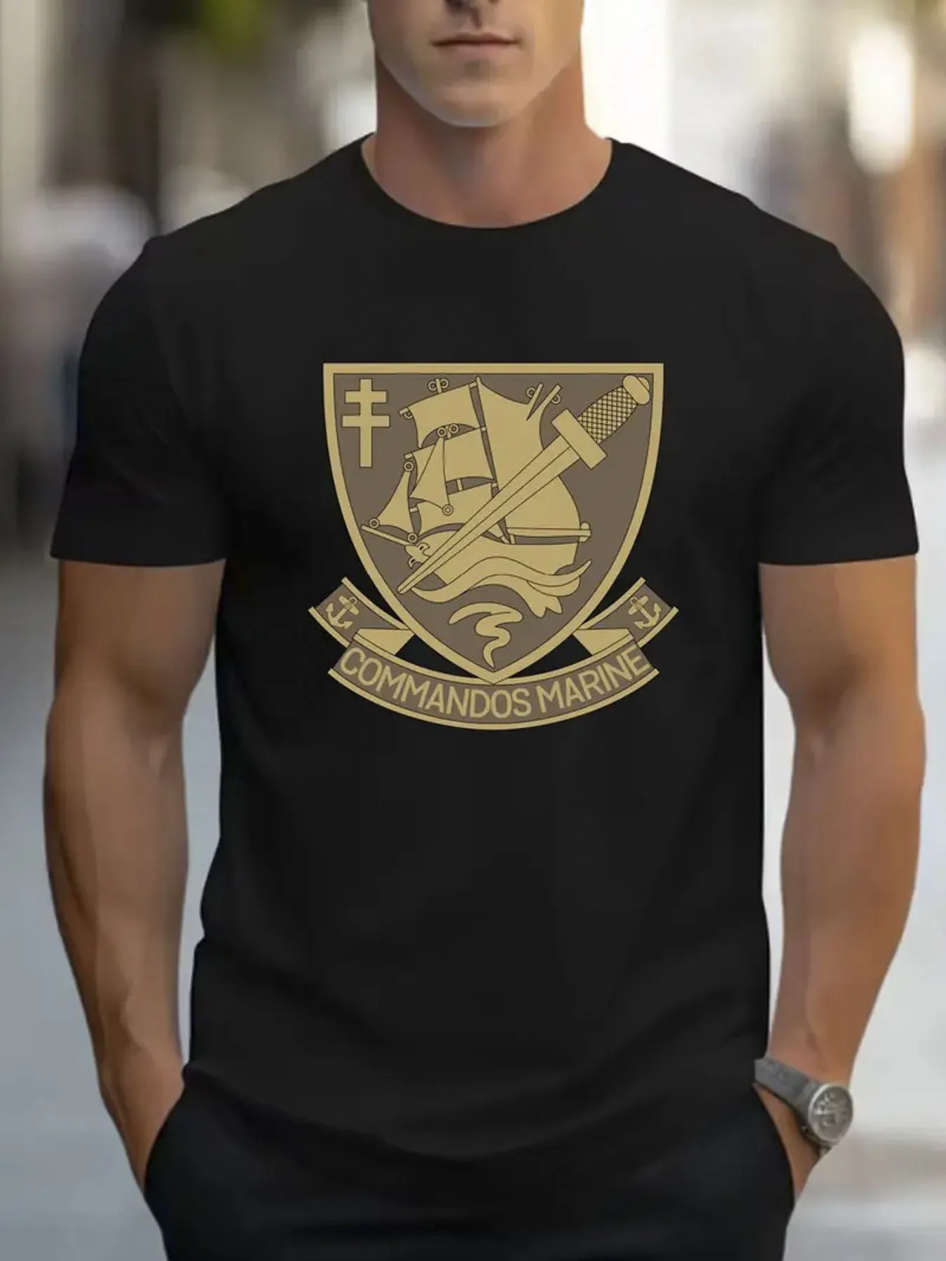 Nautical Commando Emblem T-Shirt 100% Cotton O-Neck Short Sleeve Summer Casual Mens T-shirt Streetwear