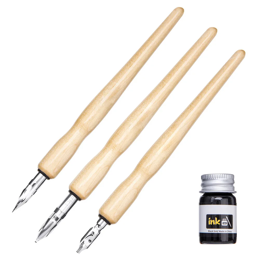 Calligraphy Drawing Art Supplies Comic Pen Set 3 Nibs 1 Wood Holder 1 Ink Calligraphy Drawing Art Supplies School Stationery