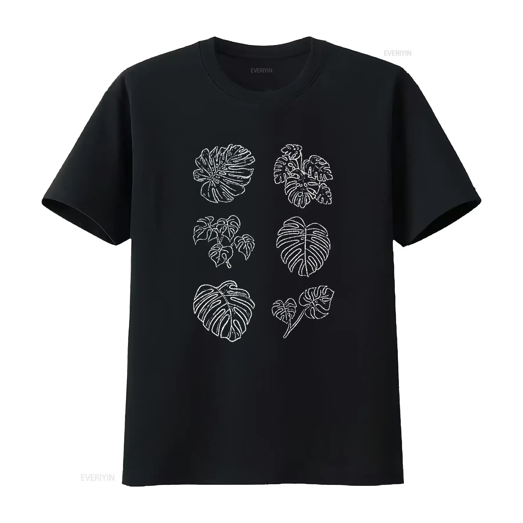 

Mens Monstera Plant Leaf Outline Cool Minimalistic Design T Shirt Black vintage Washed homme Comfortable Unisex Casual Slightly