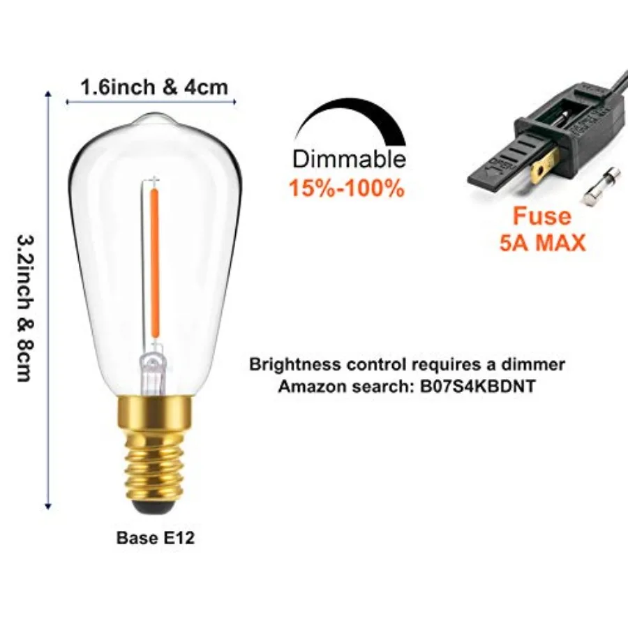 Edison Vintage String Lights Replacement Bulb, Warm Light - 2200k Shatterproof Dimmable Waterproof - 6 Pack