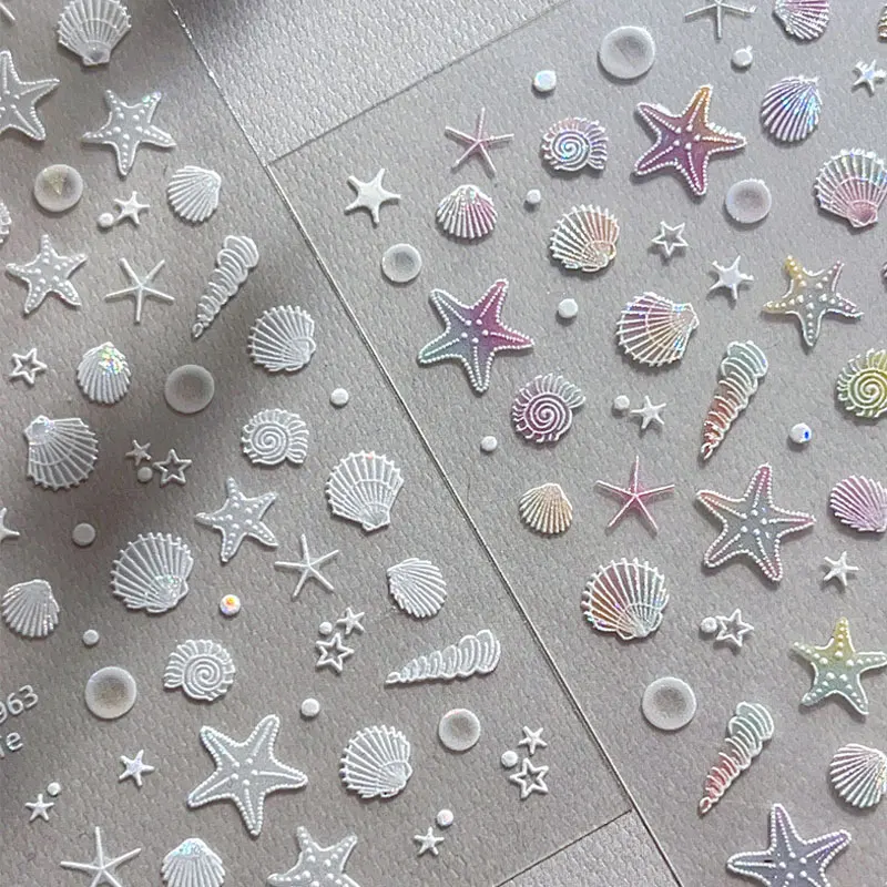 ฤดูร้อน Beach Ocean Shell ปลาดาว Clams Conch ดาว Seil นุ่มบรรเทาตกแต่ง DIY เล็บสติ๊กเกอร์เล็บสติกเกอร์ศิลปะ