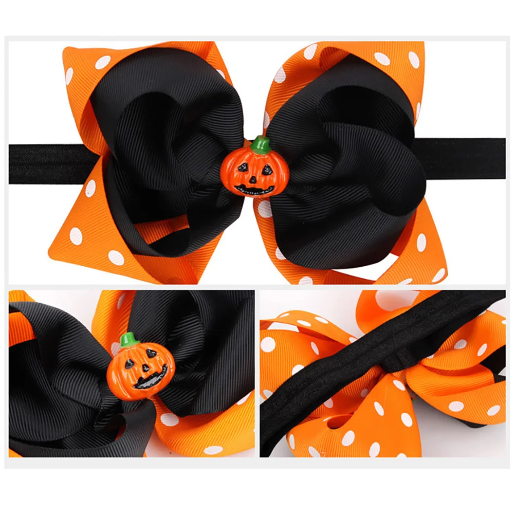 

2 Pcs Baby Headband Elastic Toddler Hair Accessories Bows Halloween Festival Infant Headdress Ribbon Crown Clip Bright Colors No