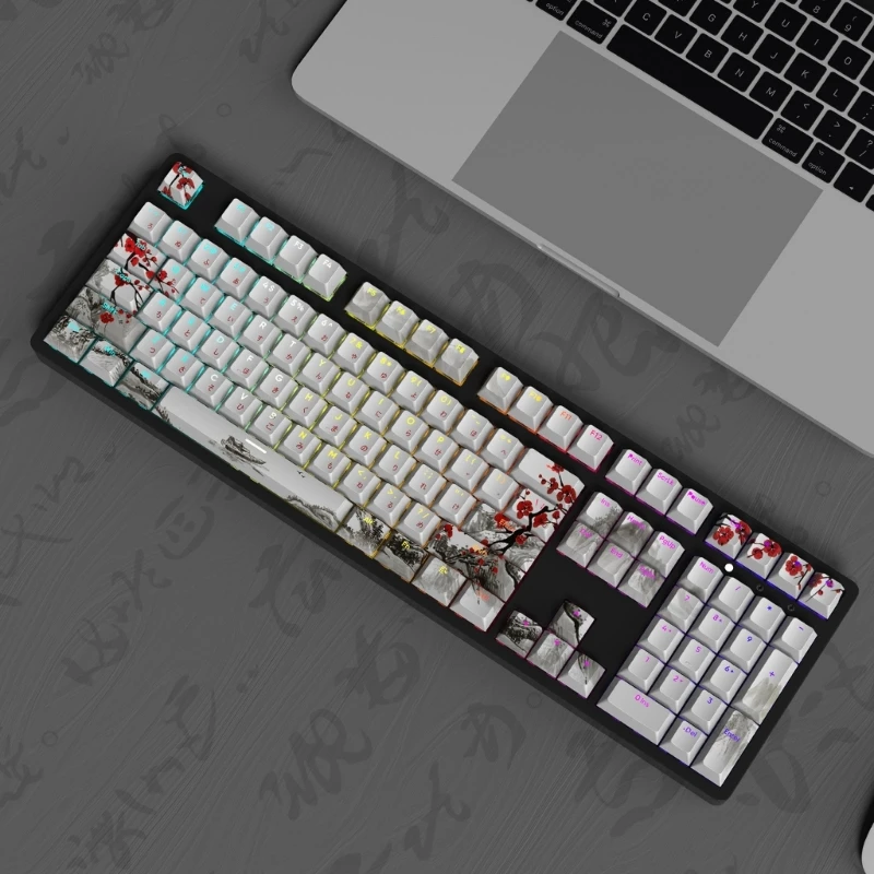 108pcs KeycapsPlum Blossom Theme OEM Profile Keycap Russian Korean Japanese For 61/87/108 Mechanical Keyboard KeyCaps