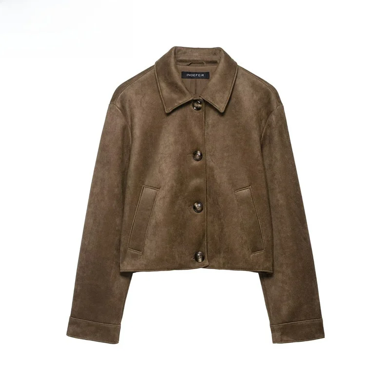 

ZBZR Autumn New Women's Sle Faux Suede Texture Jaet ort Coat 8372286 Polyester Fiber 00% Universal Fit Ladies Jaet