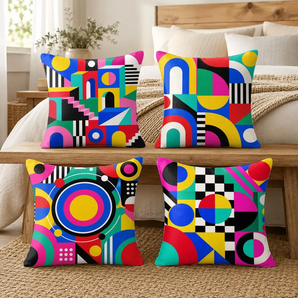 Geometric Patterns Cushion Cover Soft Short Plush Pillow Cases Hidden Zipper Cutecore Sofa Bedroom Home Decor Gift