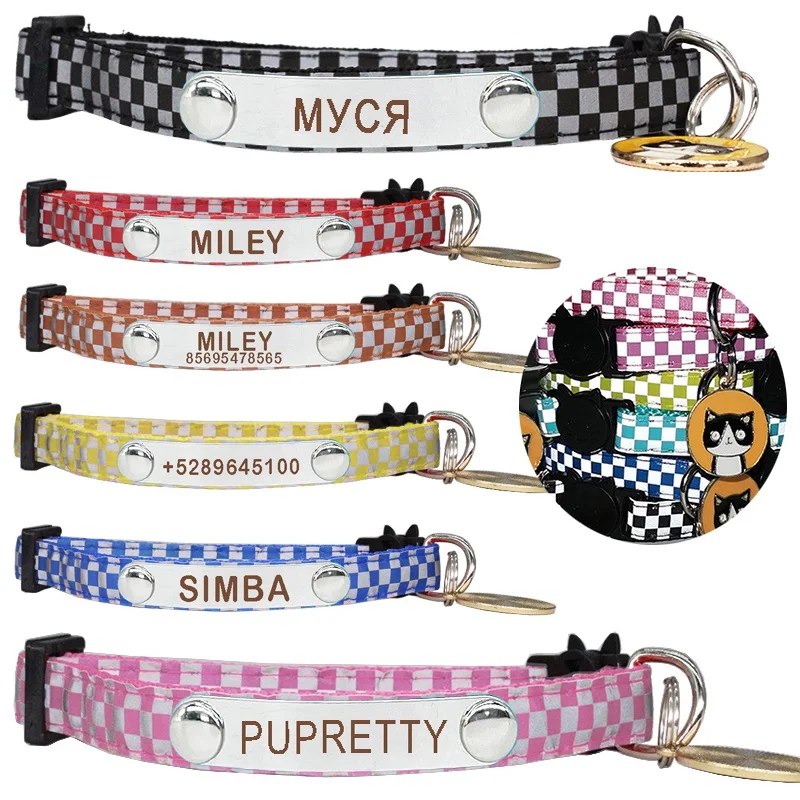 Nuovi collari per gatti riflettenti personalizzati ID incisione gratuita collari per collana di gattini regolabili in Nylon con scritte