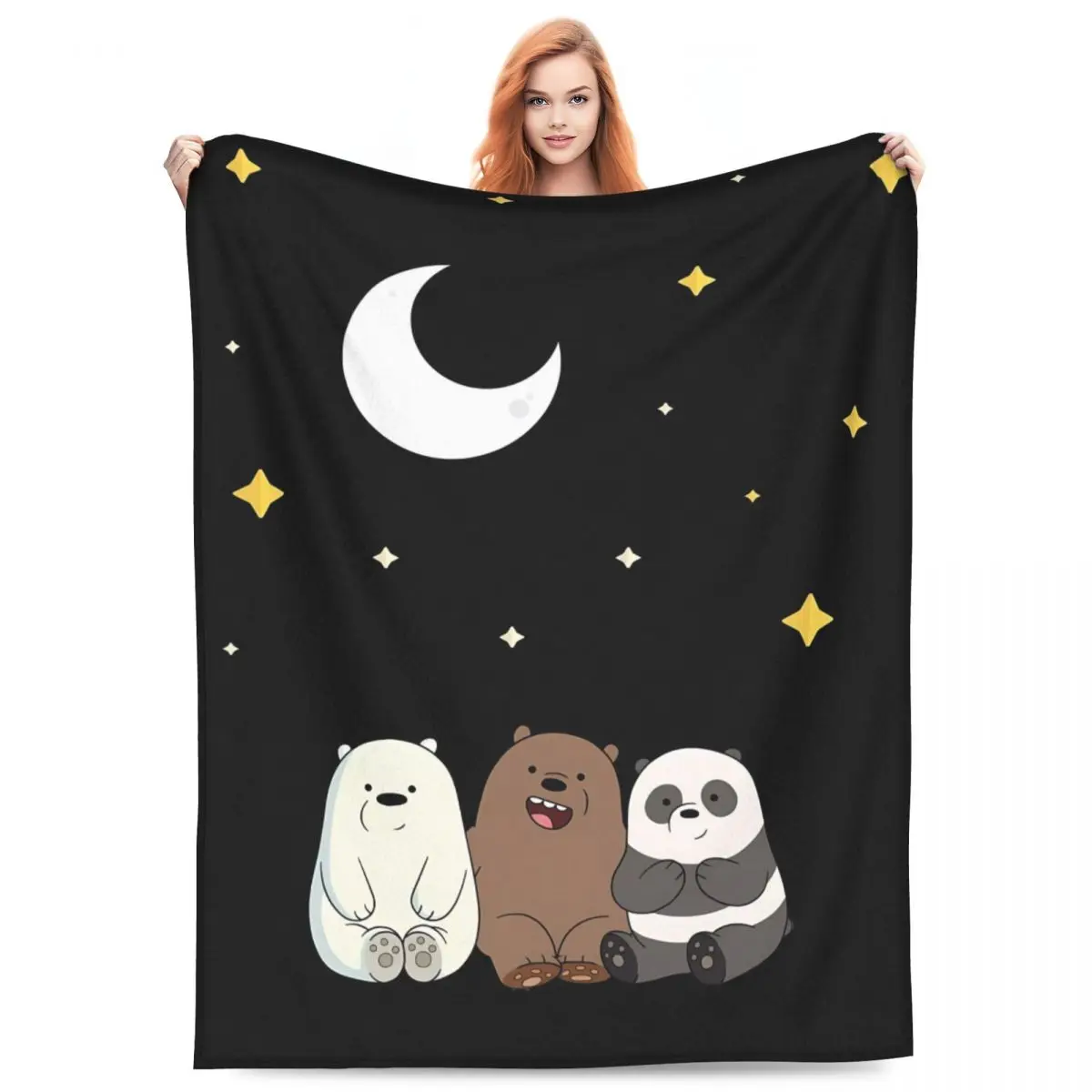 We Bare Bears Moon Blanket Quality Warm Soft Bedding Throws Winter Camping Home Decor Novelty Bedspread