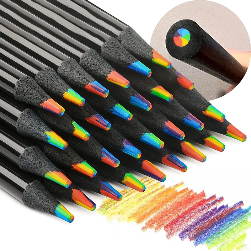 1set 7 Colors Concentric Gradient Colorful Pencil Crayons Colored Pencil Set Creative Kawaii Stationery Art Painting Drawing Pen