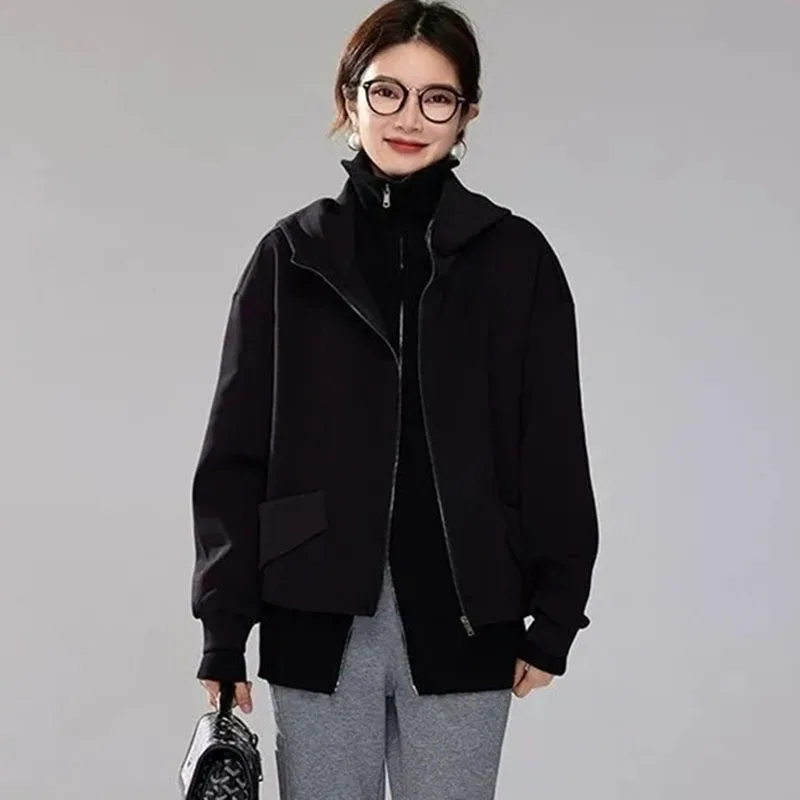 

Korean Women Large Size 4XL Coat Spring Summer Ladies Leisure Solid Color Jacket 2025 Advanced Female Fashion Hooded Short Tops