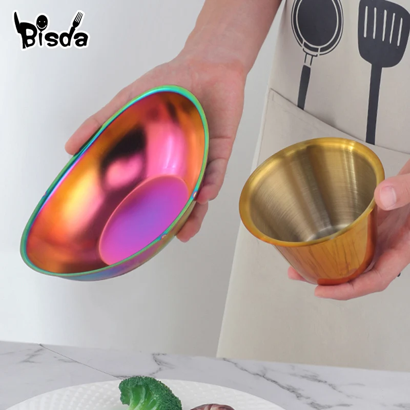 1/2Pcs Stainless Steel Snack Dessert Bowl Small Bowl For Salad Sauce Container Rainbow Dipping Cups Tableware