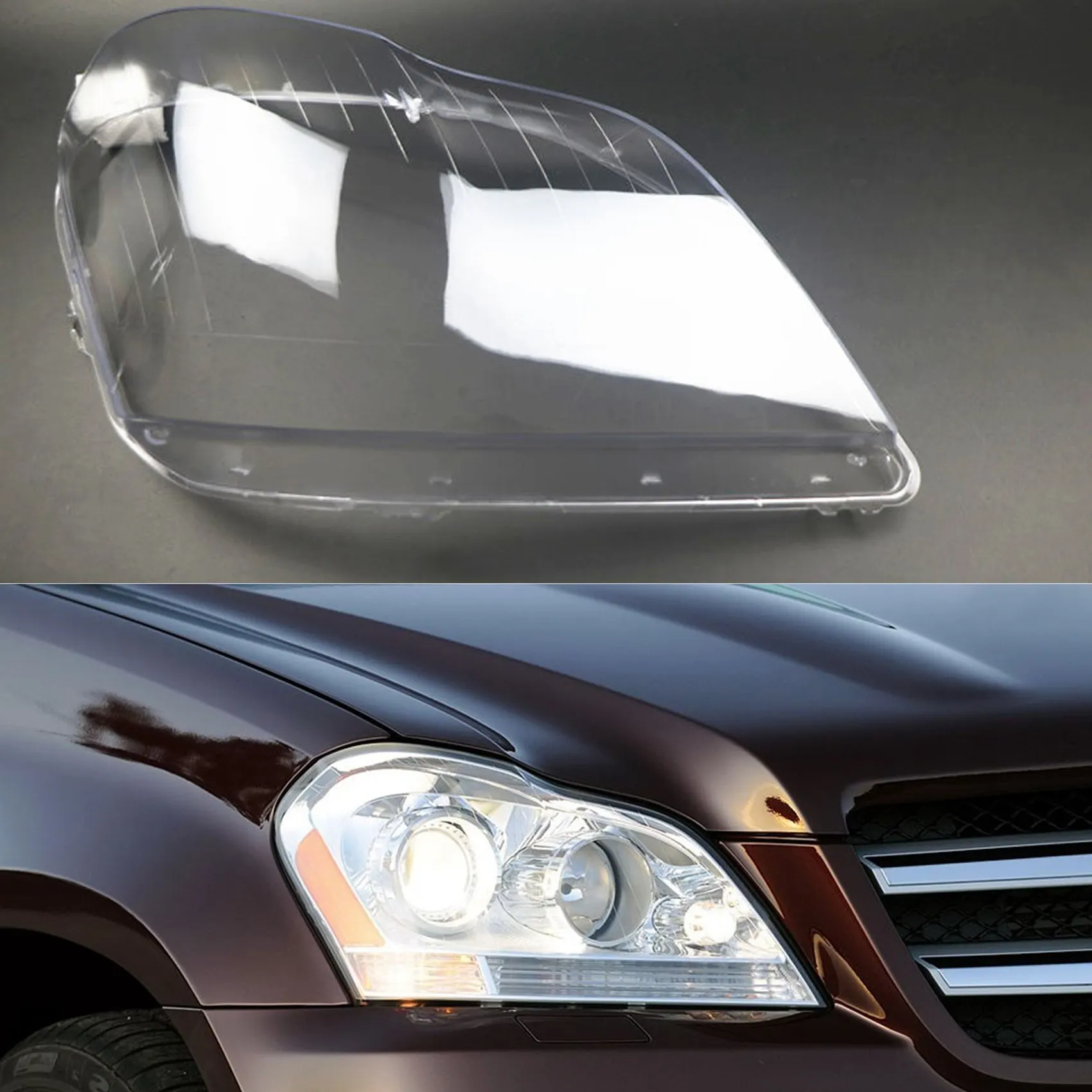 1PCS Car Headlight Lens Head Light Lamp Cover Shell for Mercedes Benz X164 GL350 GL400 GL450 GL500 2006-2011, Right Side