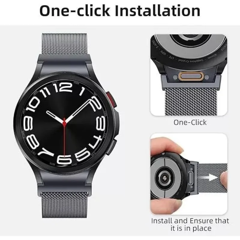 No Gap One Click Milanese Band for Samsung Galaxy Watch 7 6 5 Pro 4 FE 40mm 44mm Stainless Steel Milanese Loop Magnetic Strap