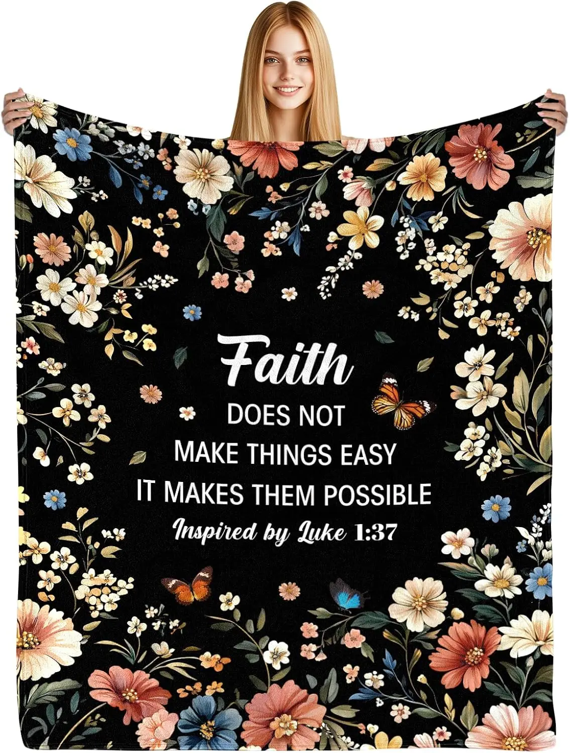 Floral Print Inspirational Throw Blanket Home Decor Scripture Gift Boho Christian Spring Fall Couch Throw Cozy Decorative Blanke