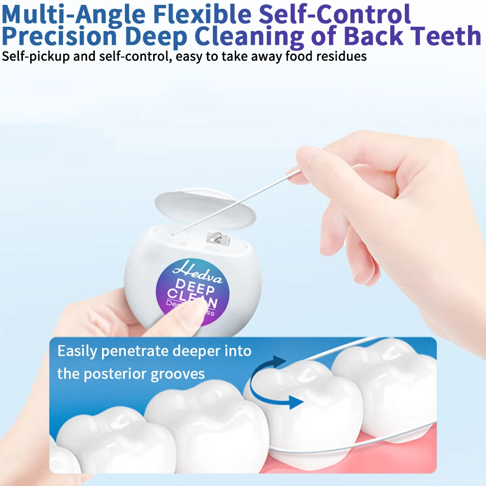Hedva Mint Wax Dental Floss 50m/164ft Remove Tooth Gap Residues Adjustable Cutting Length Freshen Breath Promote Oral Health