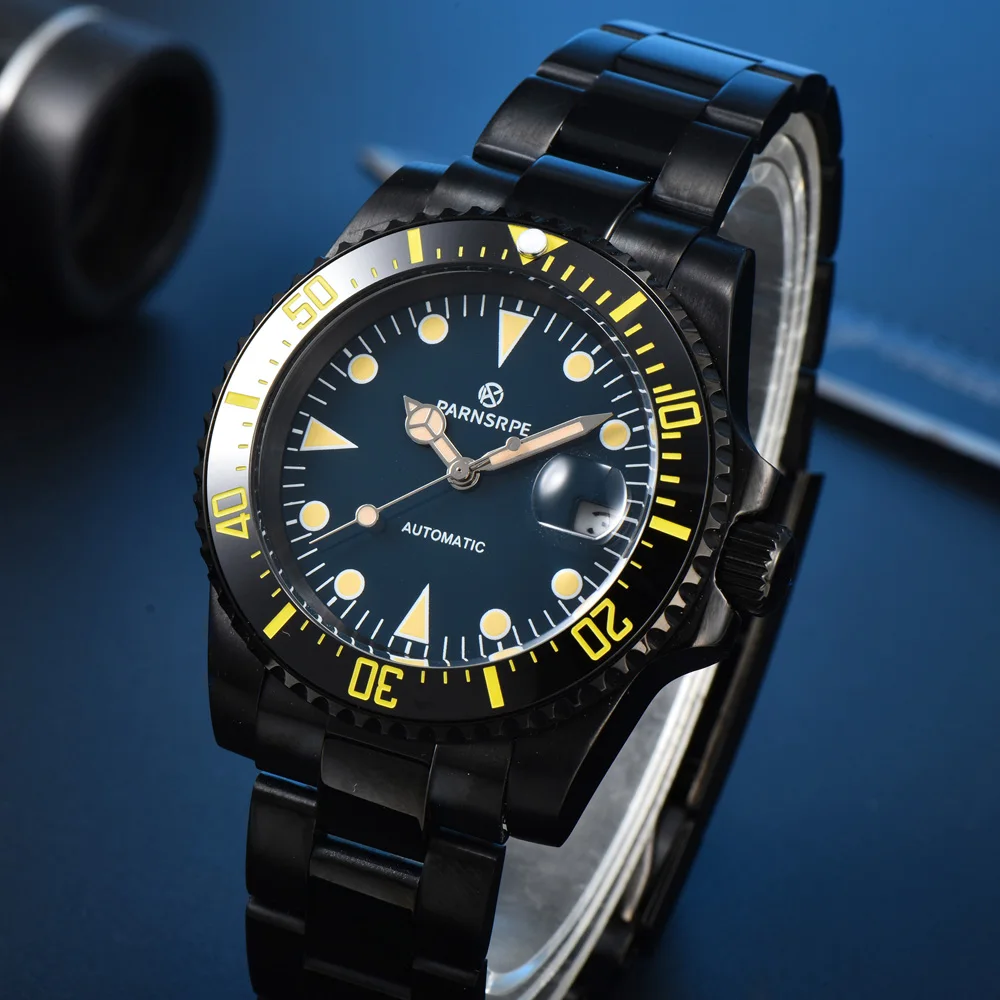 Parnsrpe Men's 2813 Automatic Mechanical Watch Black Casual Business Watch Sapphire Glass Solid Back 40mm Case