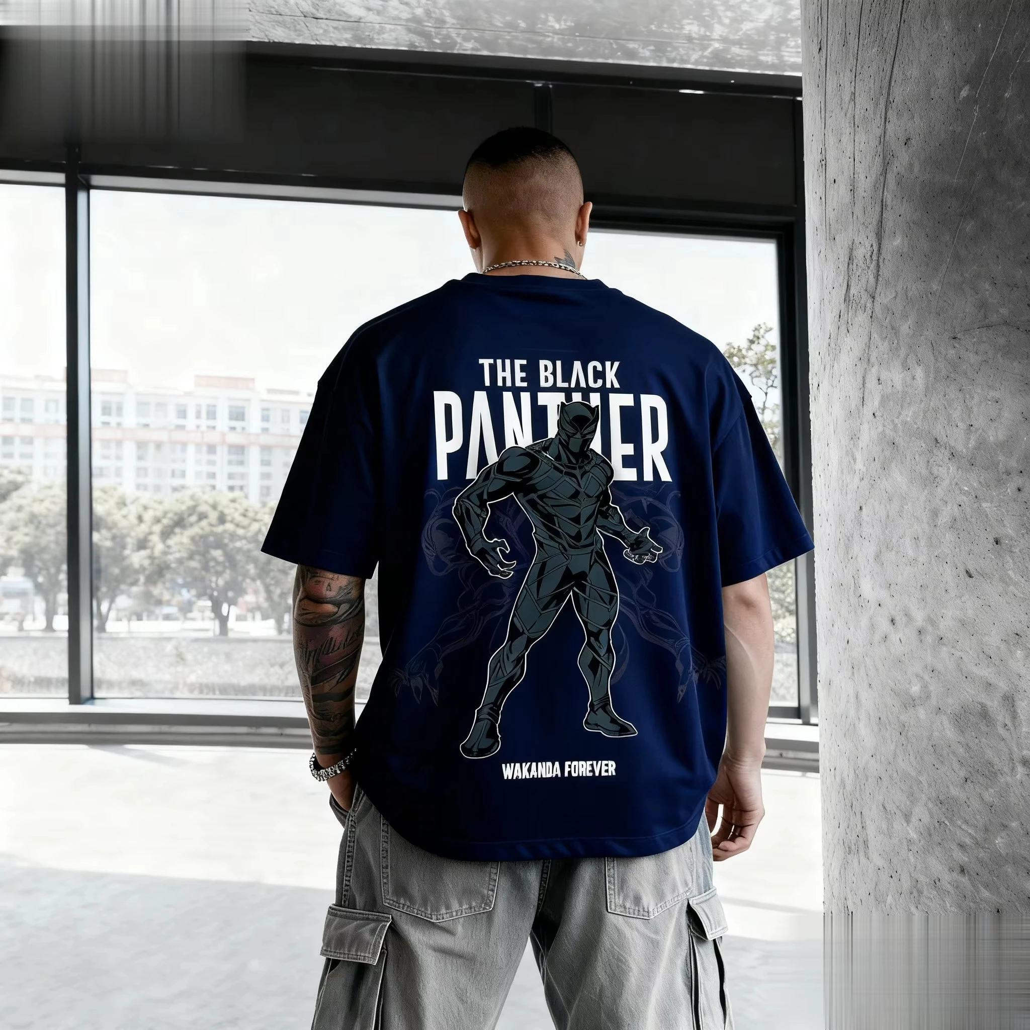 تي شيرت مارفل بلاك بانثر واكاندا للأبد جرافيك تي شيرت رجالي بأكمام قصيرة مطبوع عليه خارقة ملابس غير رسمية تي شيرت صيفي عصري #5