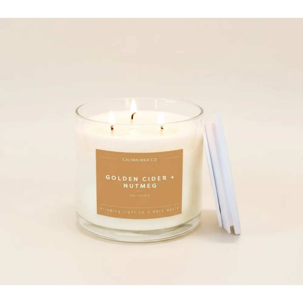 

Golden Cider & Nutmeg 3 Wick Soy Candle - 43 Hour Burn - Non Toxic Luxury Scented Candles for Home Decor